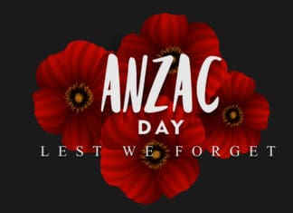 anzac day lest we forget, with red poppies