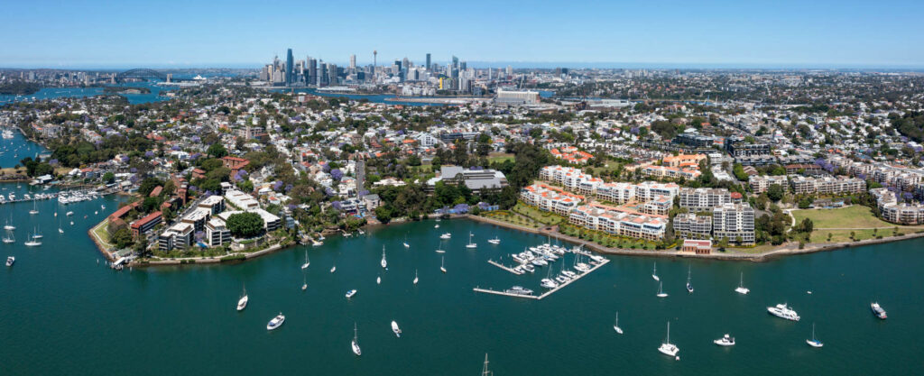 The Sydney suburbs of Rozelle and Balmain on the banks of the Parramatta river.