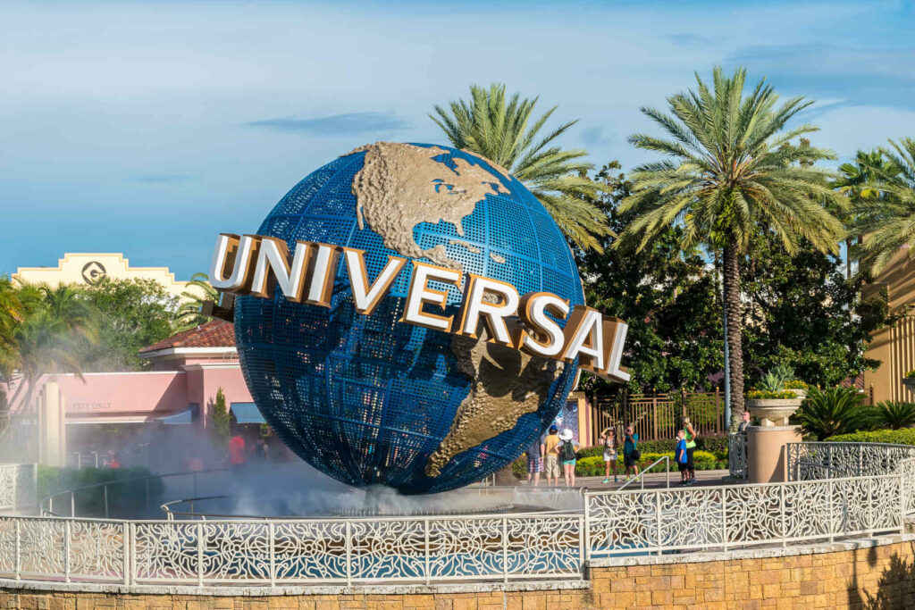 The iconic Universal Studios globe at the entrance of Universal Orlando Resort, one of the city’s top entertainment attractions.
