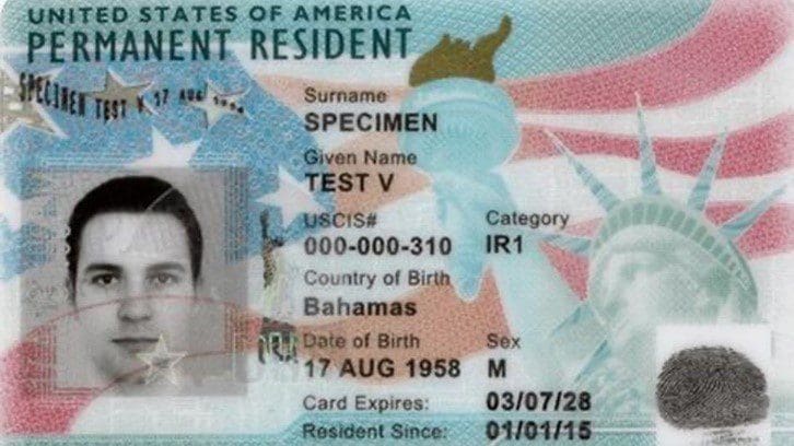 Example of a Green Card when Moving to the USA