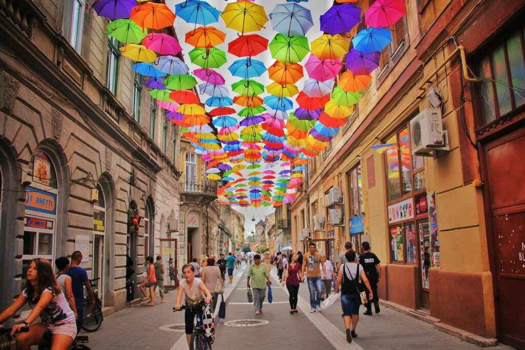 Umbrella Street in Romania - pros and cons of living abroad