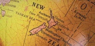 New Zealand on globe