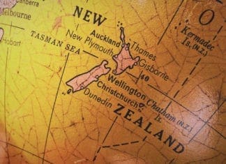 New Zealand on globe