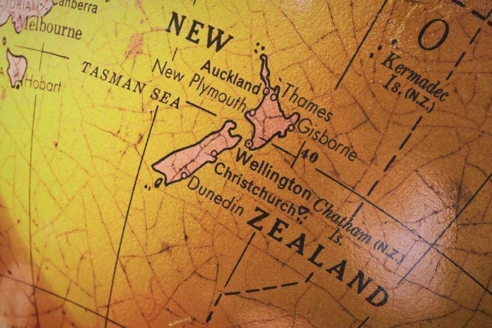 New Zealand on globe