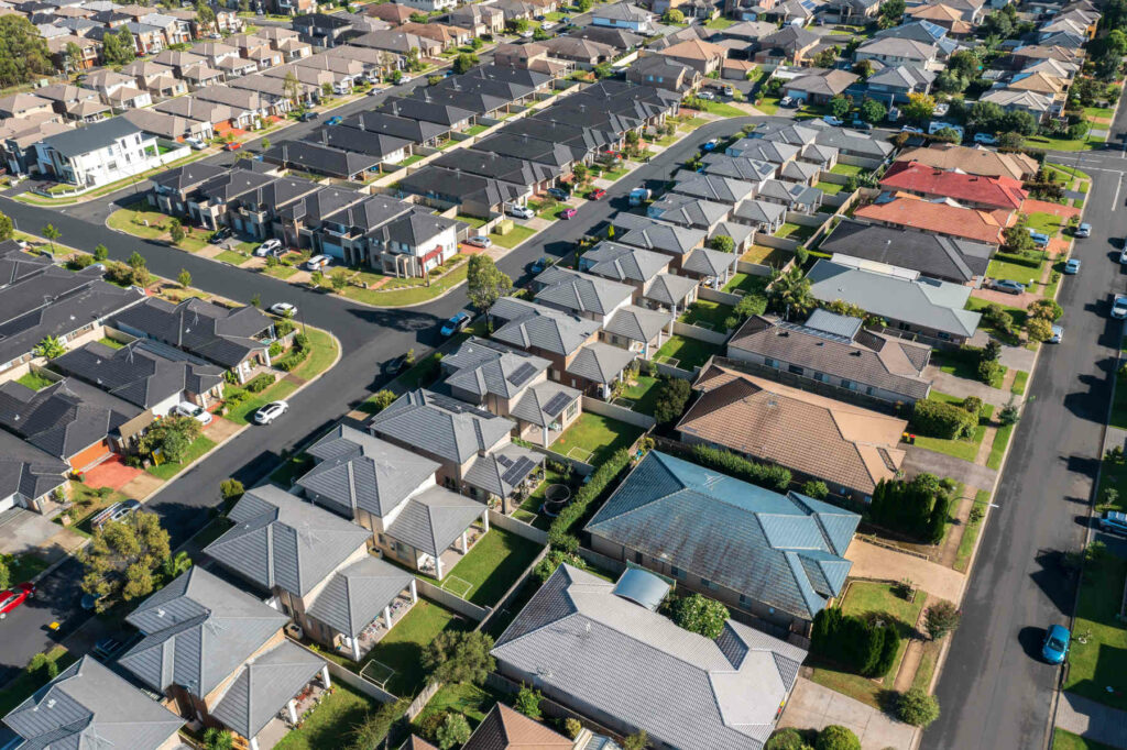 Rows of homes in the outer suburbs of Sydney, Australia 
