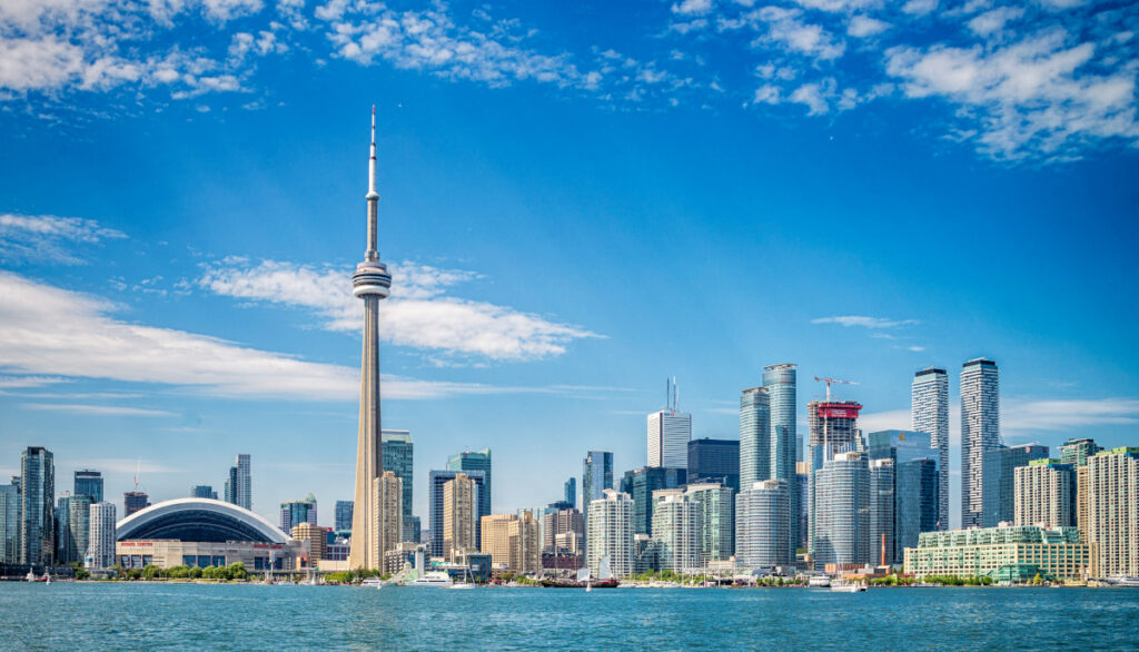 Skyline of Toronto in Canada from the lake Ontario