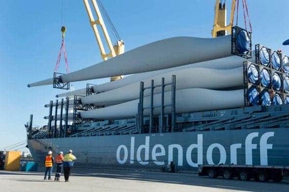 Large 60 metre turbine blades on arrival, NSW.