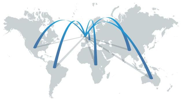Map of the world with arrows pointing from the UK - international removals.