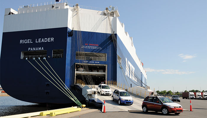 Car being loaded for ocean shipping